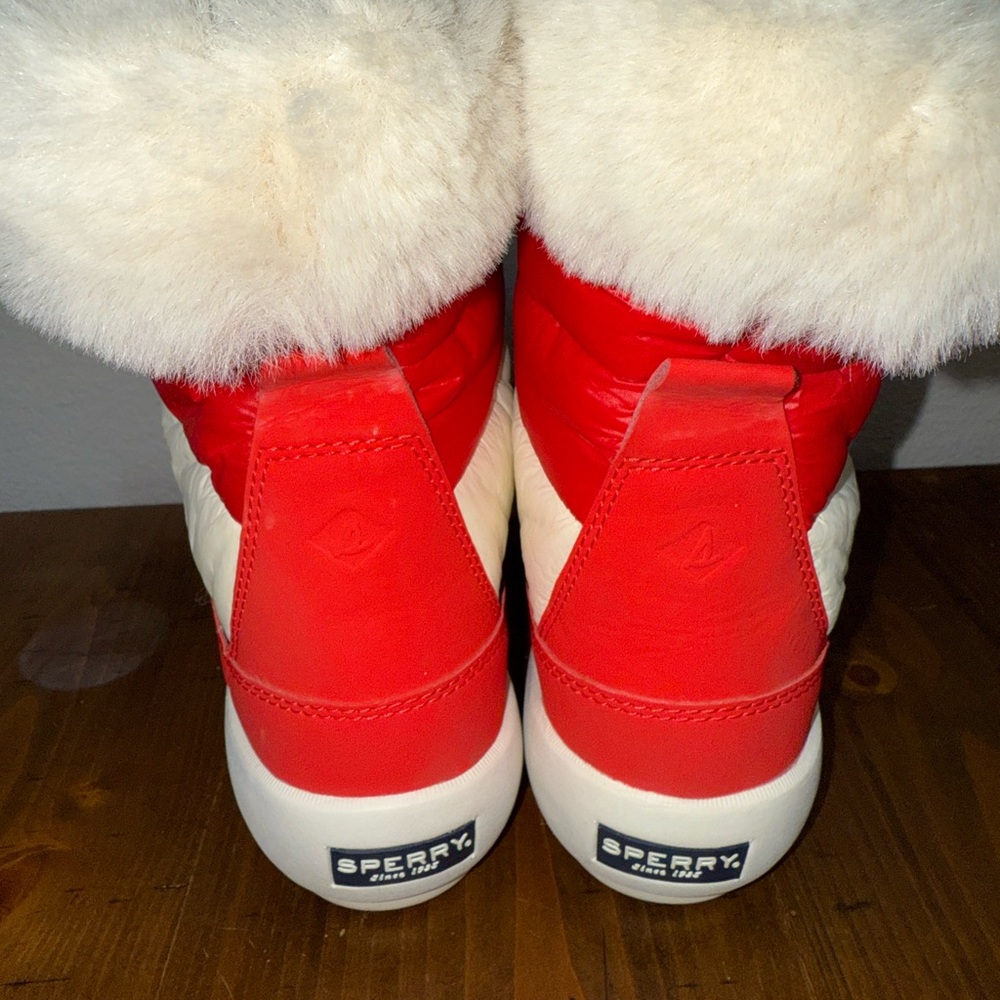 Sperry Plushwave Red Faux Fur Snow Boots Coastal Preppy Wintercore-Sz 10‎ - Picture 7 of 9